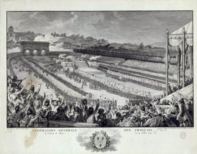 Francia forradalom: a francia minisztériumok általános szövetségének a párizsi Champs de Mars-i ünnepség képe 1791.07.14-én. Illusztráció: Isidore Helman (1743-1809) 18. századi Párizs, Musee Carnavalet alkotó: Isidore Stanislas Helman