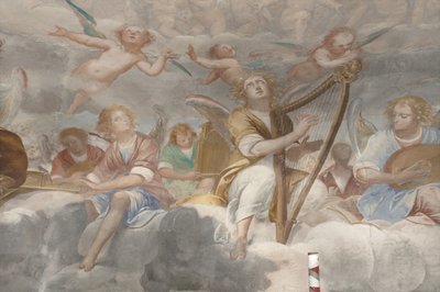 Angyalok, zenész angyalok és puttók, a Paradicsom részlete az örökkévaló Atyával, 1623-34 körül (3496185 részlet) alkotó: Isidoro Bianchi