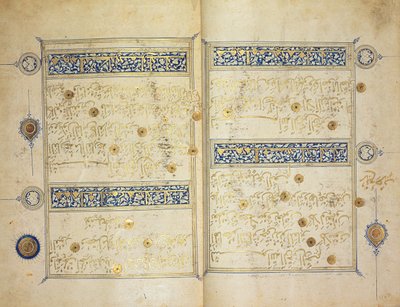 Egy Korán-kézirat megvilágított oldalai, az Il-Khanid Mameluke School alkotó: Islamic School