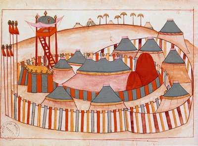 A törökök katonai tábora Gouache az iszlám iskola papírján (Ms 1671) 16. századi Velencei Múzeum Correr alkotó: Islamic School