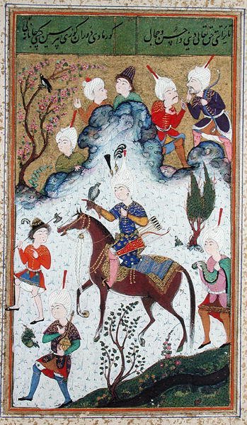Ms B-284 fol.50b A királyok vadászata, Huseyn Bayqara dívánjából, 1540 körül. alkotó: Islamic School