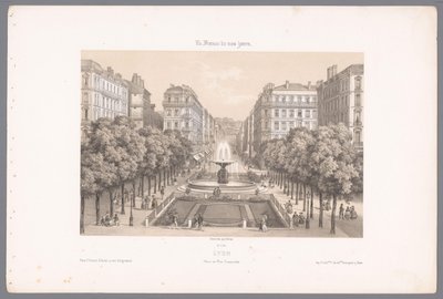 Zicht op de Place en de Rue Impériale te Lyon Lyons. Császári tér és utca (cím az objektumon) Hedendaags Frankrijk (sorozat címe) Franciaország manapság (sorozat címe a tárgyon) alkotó: Isodore Laurent Deroy