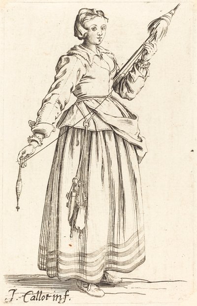 Fiatal nő távolról, jobbra néz alkotó: Israel Henriet after Jacques Callot