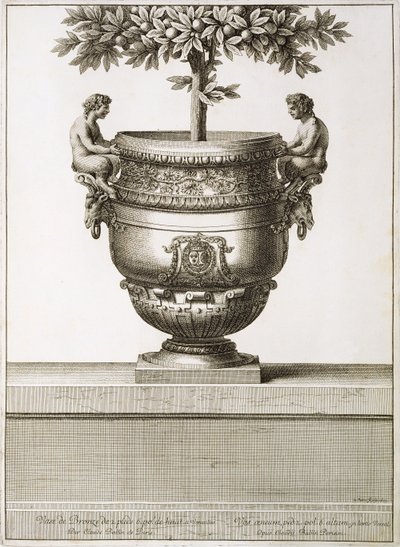 Citrusfákhoz használt bronz urnák, illusztráció a „Versailles nézetei és tervei”, Párizs, 1664-89 körül (metszet) alkotó: Israel the Younger (after) Silvestre