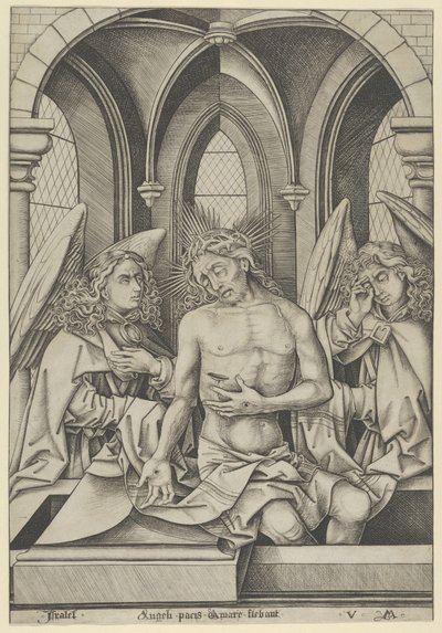 Krisztus, mint a fájdalmak embere két angyal között, kb. 1500., kb. 1500. alkotó: Israhel van Meckenem