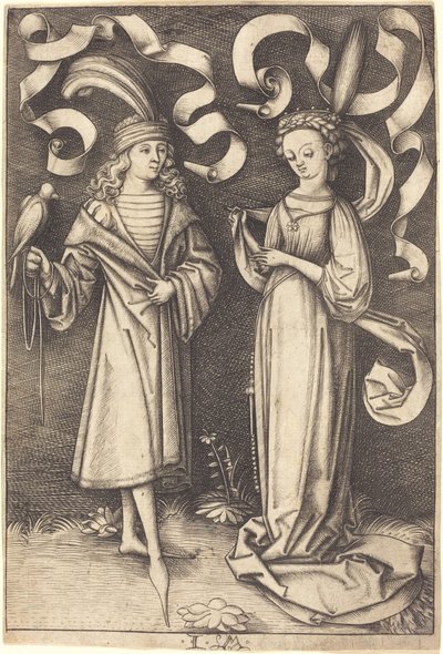 A solymász és nemes hölgy c. 14951503. alkotó: Israhel van Meckenem