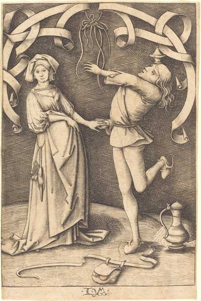 A zsonglőr és a nő c. 14951503. alkotó: Israhel van Meckenem