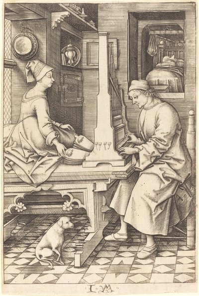 Az orgonajátékos és felesége c. 14951503. alkotó: Israhel van Meckenem