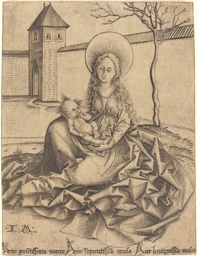 Szűz és gyermek az udvaron alkotó: Israhel van Meckenem after Martin Schongauer