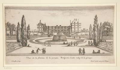 Kilátás a Chateau Liencourt-ra: Udvar szökőkúttal alkotó: Israël Silvestre