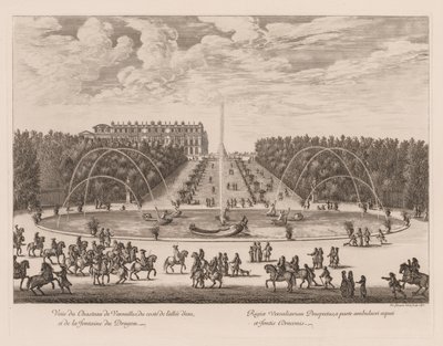 Kilátás a Versailles-i kastélyra, a sikátor oldaláról és a Sárkány szökőkútról alkotó: Israël Silvestre