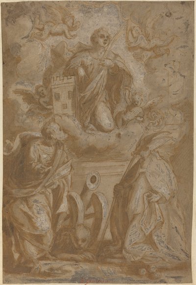 Szent Borbála a dicsőségben Szent Miklóssal és Jeromossal alkotó: Italian 16th Century