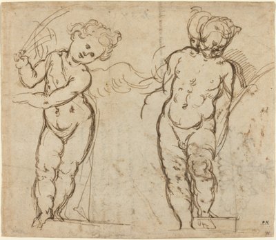 Két álló putti [recto] alkotó: Italian 17th Century