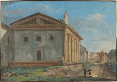 Tempio della Fortuna Virile a Tempio di Vestával a távolban alkotó: Italian 18th Century