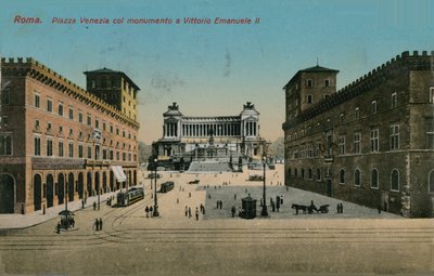 Piazza Venezia és II. Viktor Emmánuel olasz király emlékműve, Róma. 1913-ban feladott képeslap. alkotó: Italian Photographer