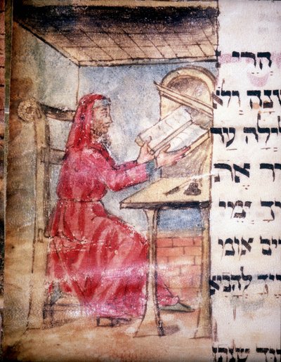 Egy zsidó orvos az íróasztalánál (vellum) alkotó: Italian School