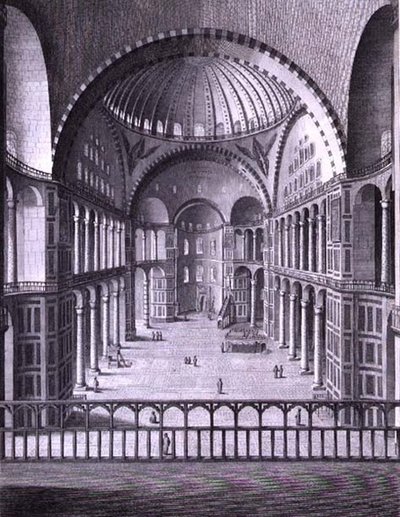 A konstantinápolyi Santa Sophia mecset belsejének 1786-ban készült látképe, Domenico Pronti (1788-1815) metszete 1788 (metszet) 1788 (metszet) alkotó: Italian School