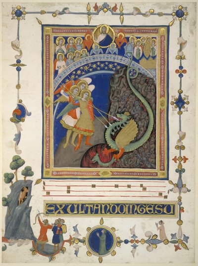 Hozzáadás. 35254 B Szent Mihály és angyalai harcban a sárkánnyal és seregével (vellum) alkotó: Italian School