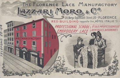 Lazzari Moro & Co csipke hirdetése, Firenze; Olaszország (színes lito) alkotó: Italian School