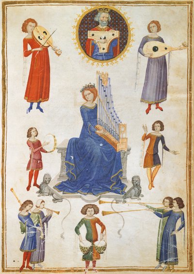 Zene allegóriája, kézirat V A folio 27, The Music Institute, Severin Boezio alkotó: Italian School
