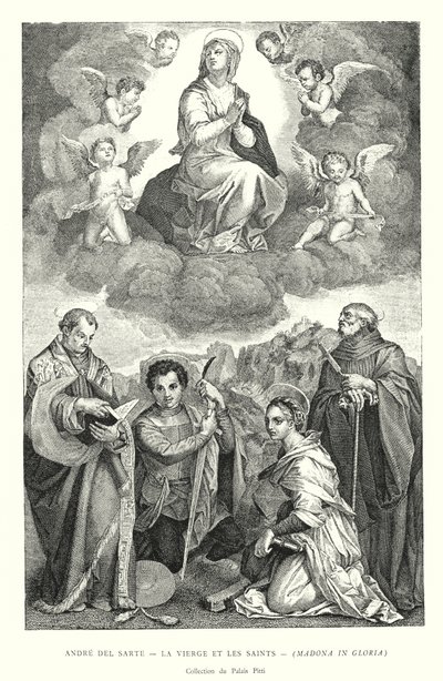 Andre del Sarte, A Szűz és a Szentek, Madonna Gloriában, Pitti Palota Gyűjtemény (metszet) alkotó: Italian School