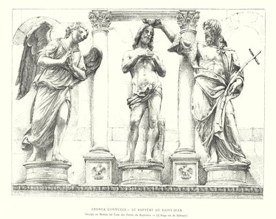 Andrea Contucci, Szent János megkeresztelkedése, Bronz csoport a keresztelőkápolna egyik ajtaján, Az angyal szerzője Spinazzi (metszet) alkotó: Italian School
