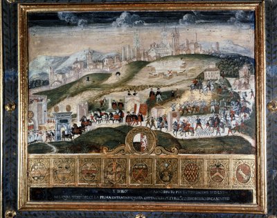 Medici I. Cosimo (1389 - 1464) érkezése Sienába – Nemzeti Levéltár, Siena. alkotó: Italian School