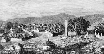 Axoum (Aksoum), Etiópia vallási fővárosa, 1850 körül. Gustavo Bianchi felfedező rajzából. alkotó: Italian School
