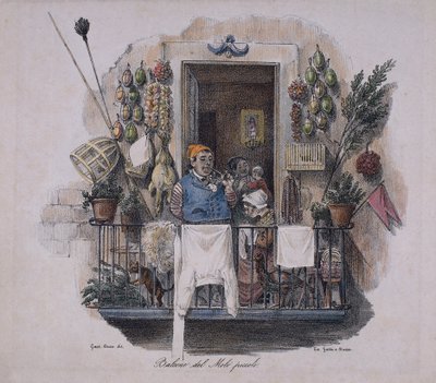 Erkély a kis mólónál Nápolyban, Olaszországban, 19. század (litográfia) alkotó: Italian School
