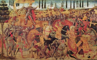 Dareiosz (i.e. 399-330) és Nagy Sándor (i.e. 356-323) csatája (olaj a táblán) alkotó: Italian School