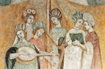 Bicocca degli Arcimboldi: 15. századi freskó, zenélő nők részlete (freskó) alkotó: Italian School