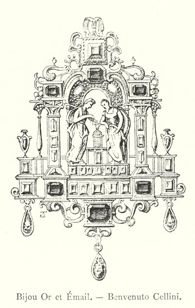 Arany és zománc ékszer, Benvenuto Cellini (metszet) alkotó: Italian School