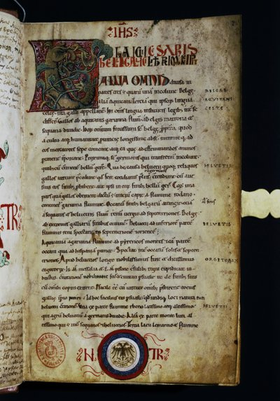 CAESAR Gaius Julius: A "Commentarii de Bello Gallico" egy oldala. alkotó: Italian School