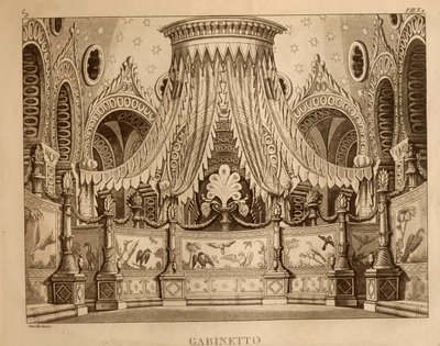 Szekrény, Gioachino Rossini (litho) „Ricciardo és Zoraide” 1. felvonásának díszlete alkotó: Italian School