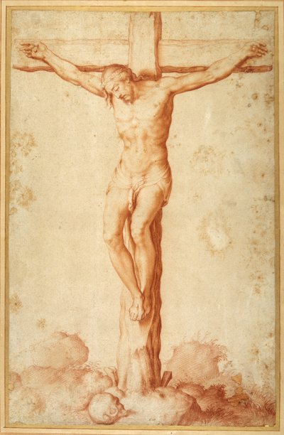 Megfeszített Krisztus a Golgotán (piros kréta papíron) alkotó: Italian School
