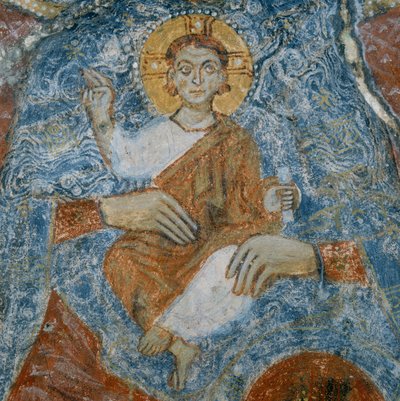 Krisztus, a Madonna és a gyermek freskójának részlete Raffael és Gabriel angyalokkal alkotó: Italian School