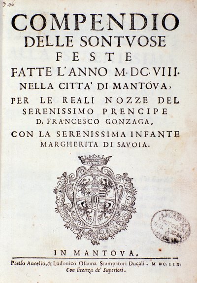 Gonzaga hercege által Mantovában szervezett ünnepségekről szóló krónikák (1608) alkotó: Italian School