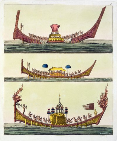 Cochin kínai hajók, Giulio Ferrario Le Costume Ancien et Moderne illusztrációja, megjelent az 1820-as és 30-as évek körül alkotó: Italian School