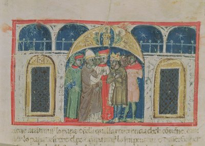 Codex Correr I 383 A III. Sándor pápa (1159-81) és Barbarossa Frigyes császár (1123-1190 körül) közötti béke a Szent Márk téren (pergamen). alkotó: Italian School
