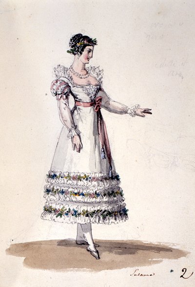 Susanna jelmezterve, Wolfgang Amadeus Mozart „Figaro házassága” című filmjéből, 1880 körül (színes litó) alkotó: Italian School