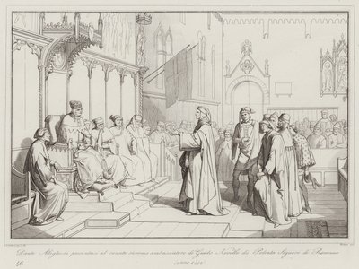 Dante Allighieri Guido Novello of Polenta, Ravenna nagyköveteként mutatkozott be a szenátusban alkotó: Italian School