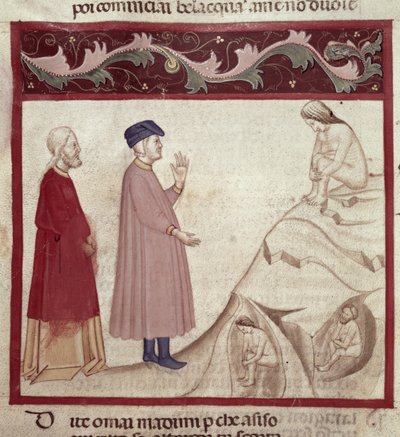 Dante és Vergilius (Kr. e. 70-19) találkozik a sziklákba zárt lelkekkel, Dante Alighieri (1265-1321) Isteni színjátékából. alkotó: Italian School