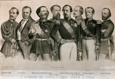 Manfredo Fanti tábornok (1806-1855), Camillo Benso, Cavour grófja (1810-1861), Szardínia királya, Vittorio Emanuel II (Victor Emmanuel) (Victor Emmanuel), Henry Cialdini tábornok (1811-1892), E. alkotó: Italian School