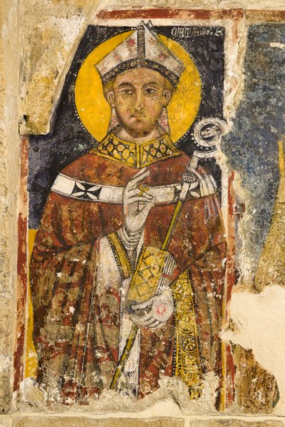 Részlet a San Cataldót ábrázoló triptichonból, a székesegyház kriptája alkotó: Italian School