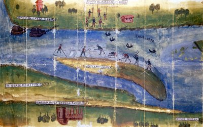 A Pó folyó lakói közötti vita a jég betakarítási jogáról. 1535. Milánó, Országos Levéltár. alkotó: Italian School