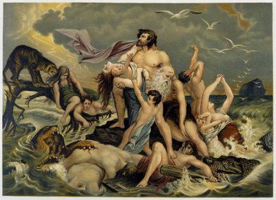 Déluge - Giovanni Ladislao Sykora „Arany klasszikus Biblia: az isteni kinyilatkoztatás története az ókorban és az új törekvésekben” című könyvében (1. kötet, Don Clemente Benetti fordítása). (olasz Biblia) alkotó: Italian School