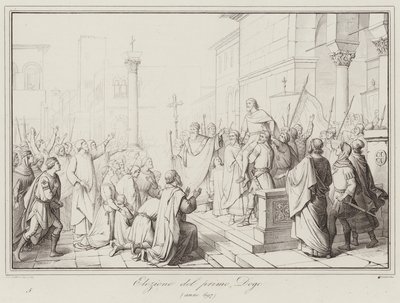 Elezione del primo Doge, 697 (engraving) alkotó: Italian School