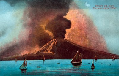 A Vezúv kitörése, 1906. április (színes litográfia) alkotó: Italian School