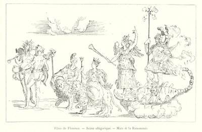 Firenze ünnepei, allegorikus jelenet, a Mars és a hírnév (metszet) alkotó: Italian School