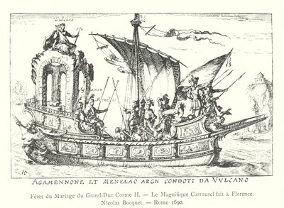II. Cosimo nagyherceg házasságának ünnepei, A Firenzében készült csodálatos körhinta, Nicolas Bocquet, Róma 1690 (metszet) alkotó: Italian School